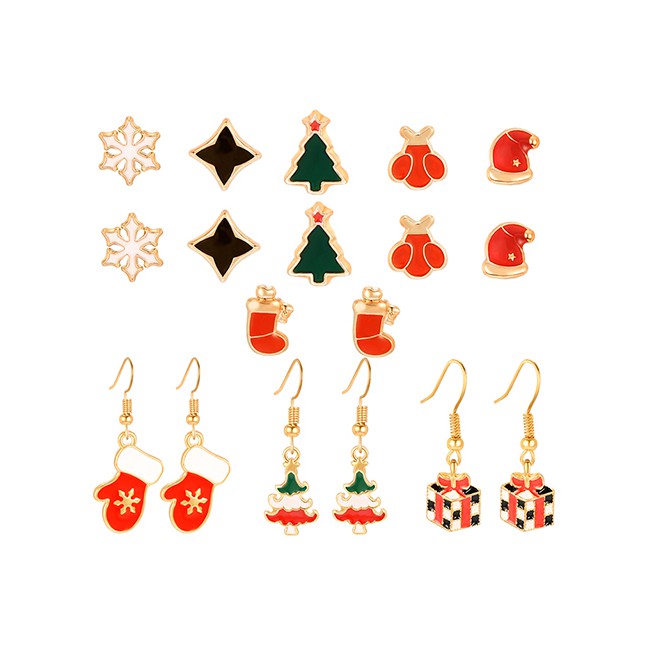 LRC Anting Set Fashion Color Christmas Earrings Earrings Set Of 9 D18703