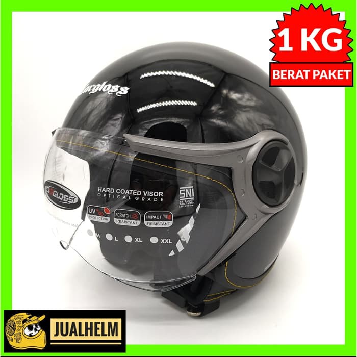 Helm Cargloss YR Hitam Glossy (Half Face/Helm Retro/Classic/Klasik/Carglos)