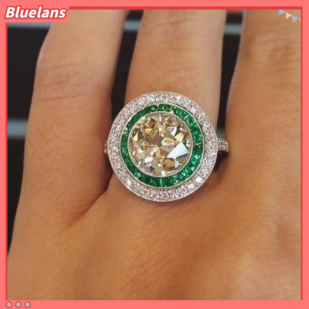 Cincin Jari Cubic Zirconia Bentuk Bulat Besar Warna-Warni Untuk Wanita