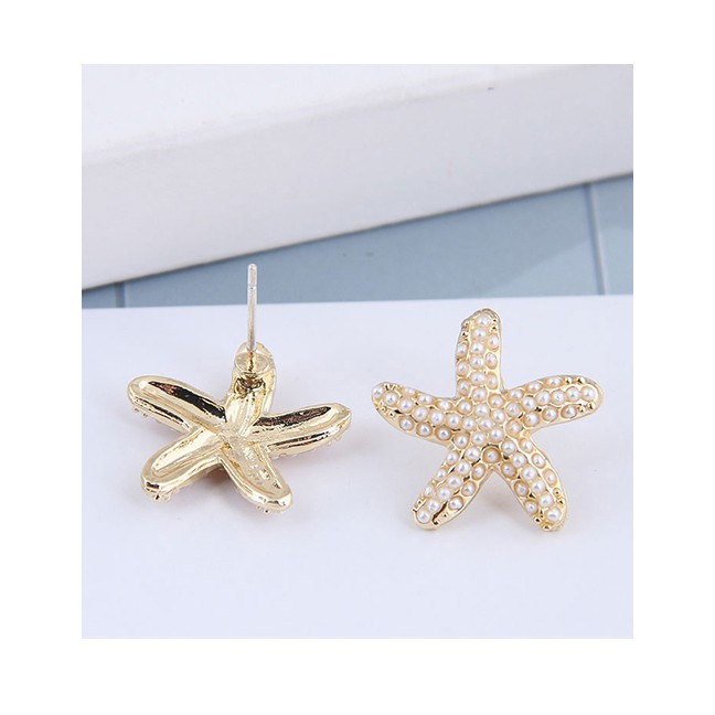 LRC Anting Tusuk Fashion Golden Starfish Pearl Alloy Stud Earrings A61811