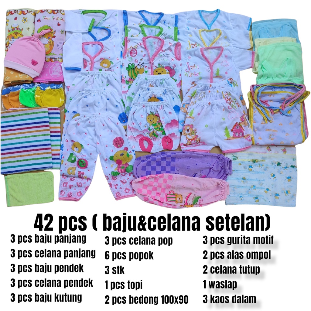 42 pcs Perlengkapan bayi newborn hemat murah / Pakaian baju bayi lengkap / kaos singlet sarung tangan kaki gurita motif bayI