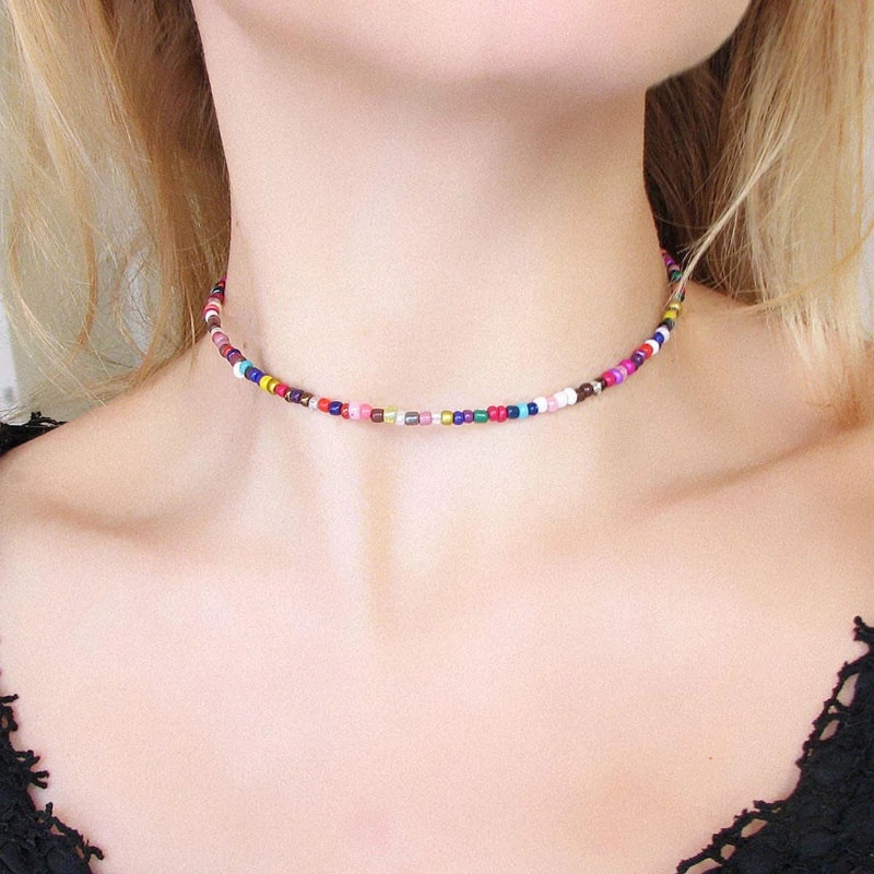 Kalung Choker Manik-Manik Warna-Warni Gaya Boho Korea Untuk Wanita