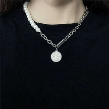 Kalung Rantai Liontin Salib Bahan alloy Hias Mutiara Gaya Hip hop / Trendy / simple Untuk Pria / Wanita