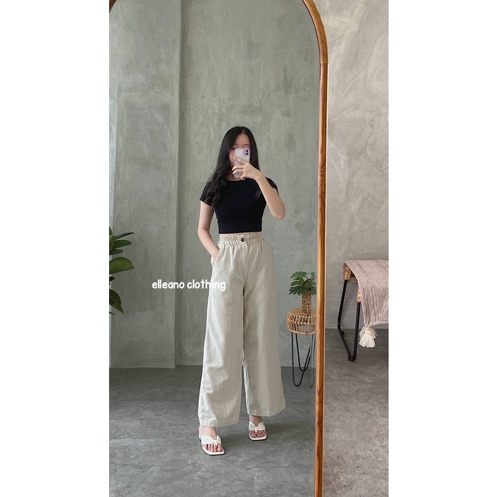Elena Cullote Pants | Celana Panjang Kulot Wanita | Celana Panjang Linen Premium Highwaist | Linen Wide Leg Cullote Pants-4