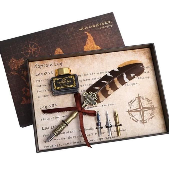 

Pulpen Fountain Set Vintage dengan Bulu Warna Coklat