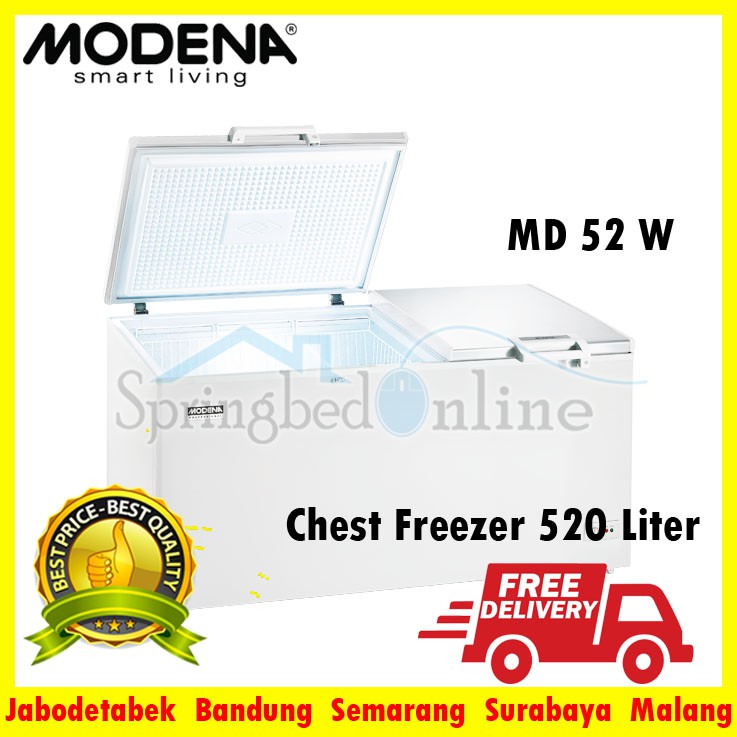 MD 52 WH MODENA Chest Freezer / Box Pendingin  / Freezer Box 520 LITER 2 PINTU Harga Pabrik