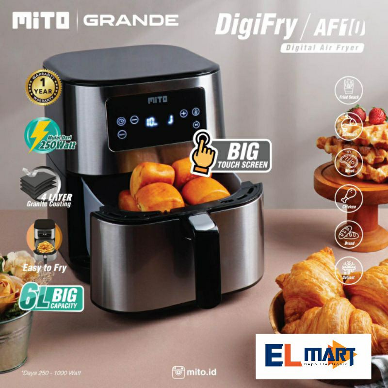 Mito Air Fryer Digifry AF 10 AF10 Grande Big Capacity 6L Low Watt