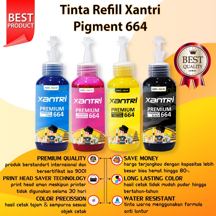 Tinta Xantri Pigment 664 Printer L110 L210 L121 L350 L1300 L365 L310 L360 L220 L565 L120 L355 L550 L555 L1455