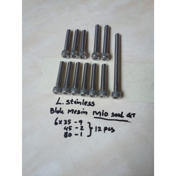 Baut blok mesin L set stainless Mio Soul GT