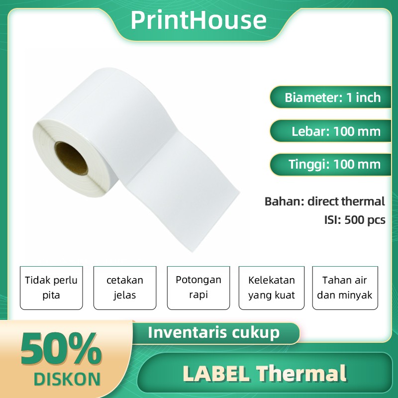 

100x100 Label Stiker Label Thermal 100 X 100mm Thermal Label Pengiriman -Core 1"-Isi 500pcs,MURAH