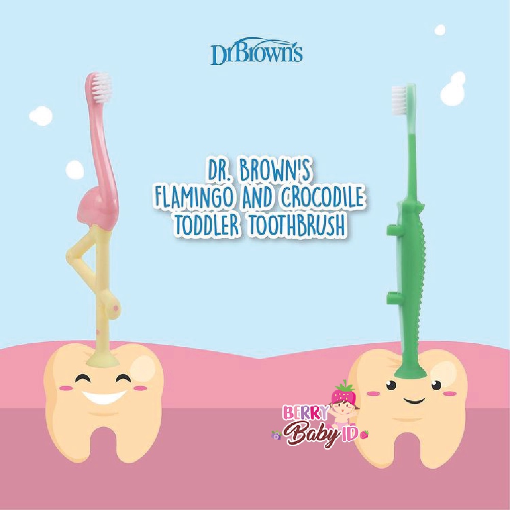 Dr Brown's Toddler Toothbrush Sikat Gigi Bayi Anak Flamingo Crocodile Berry Mart