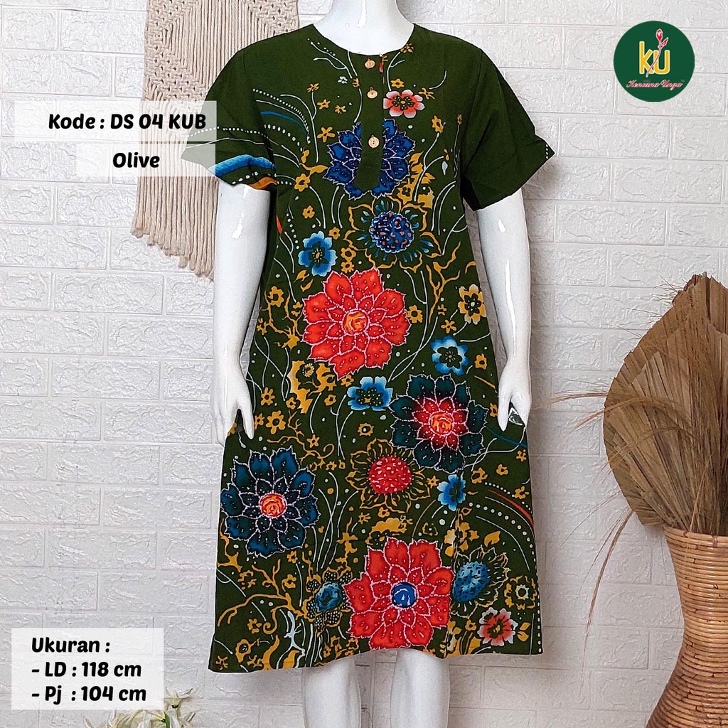 COD DS04 KUB | Daster Batik Kencana Ungu Asli Label Biru Uk. Jumbo LD 120 cm | Baju Santai Tidur Wanita Dewasa Kancing Depan Busui Friendly Motif Terbaru-Olive C