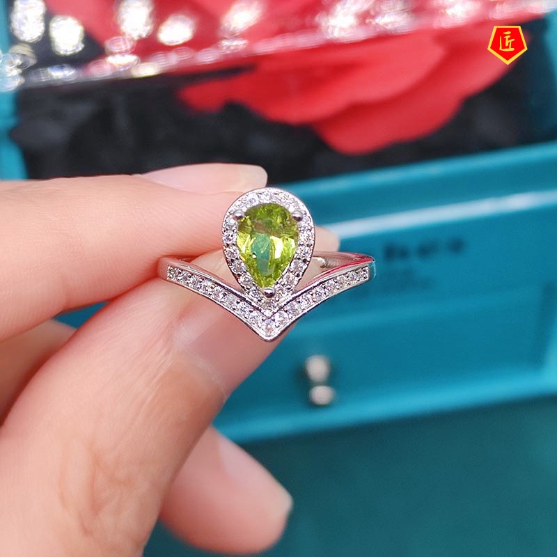 [Ready Stock]Natural Blue Topaz Olivine Crown Ring