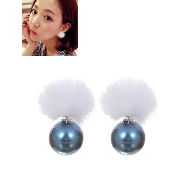 LRC Anting Tusuk Lovely Fuzzy Ball Decorated Earrings C96933