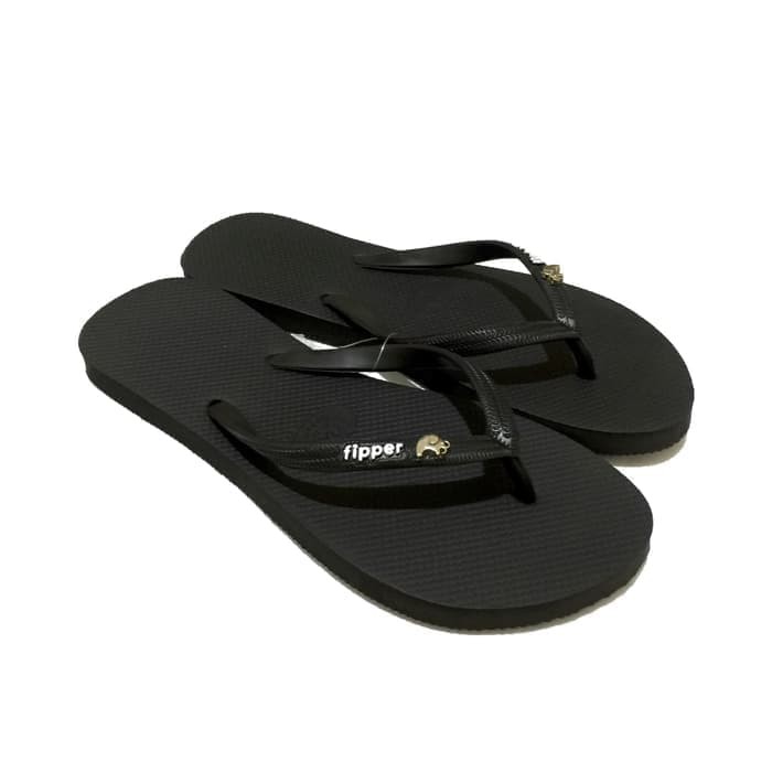 MURAH SENDAL / SANDAL SLOP PRIA CWO LEBARAN PUASA Fipper Glitter / Jepit / Wanita in Black - Hitam,