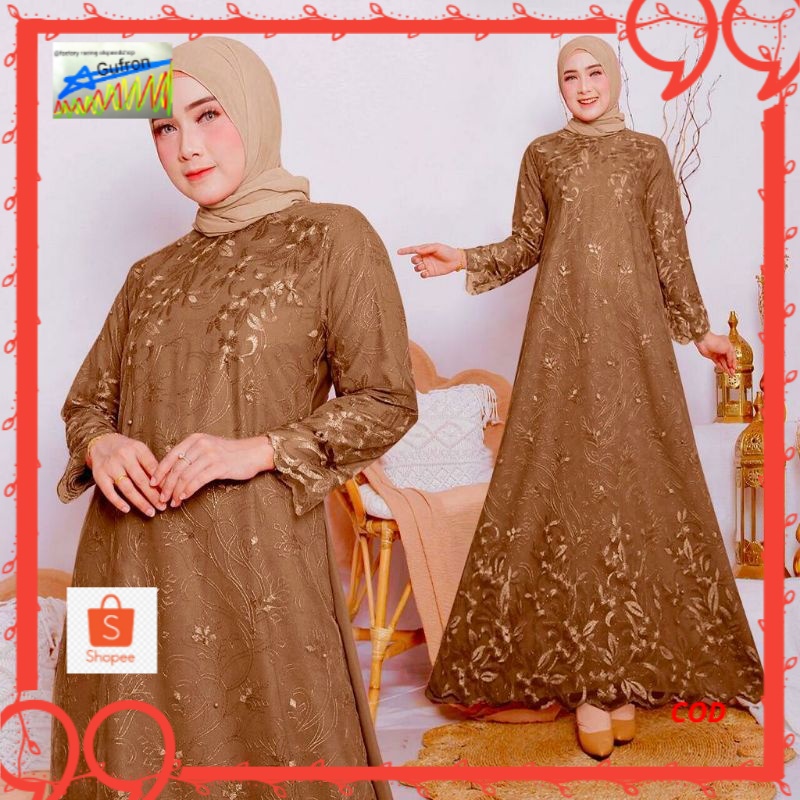 Zura Gamis Brukat Tile Lebaran Kondangan Pesta Fashion Muslim Wanita Remaja Dewasa - Size M L XL XXL