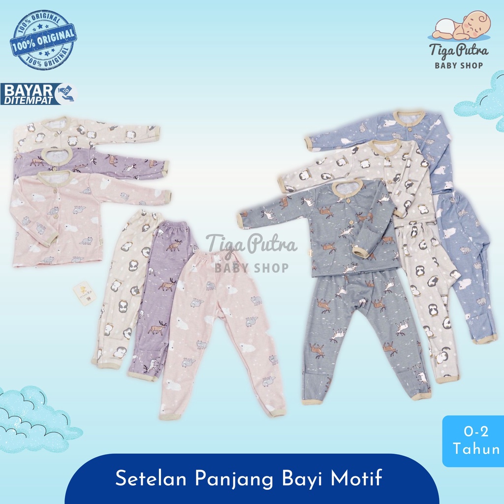 Winteku Setelan Piyama Panjang Bayi Kancing Depan Motif New Born 1 2 Tahun Pajamas Baju Pakaian Baru Lahir Bayi