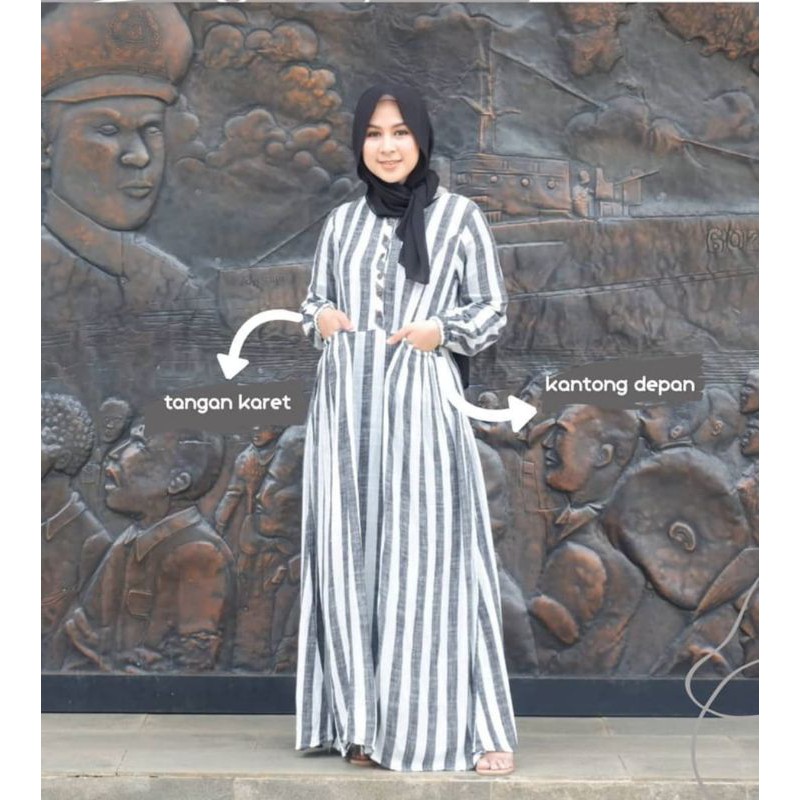 Fashion muslim gamis -Yoya Dress only linen motif