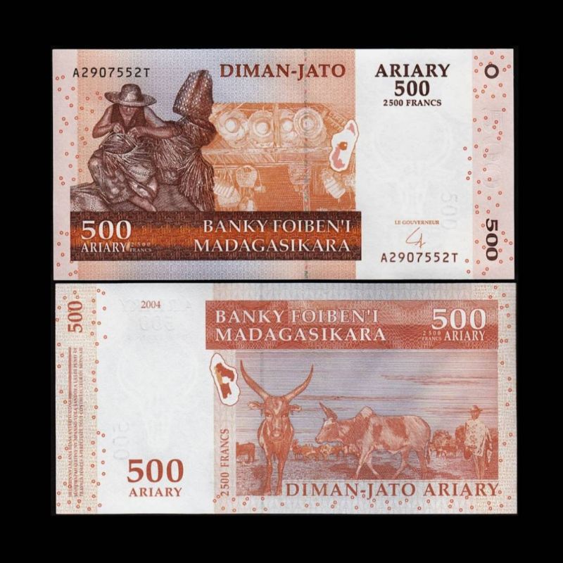 UANG MADAGASCAR 500 FRANCS 2004 UNC ORIGINAL BANKNOTE UANG MADAGASKAR