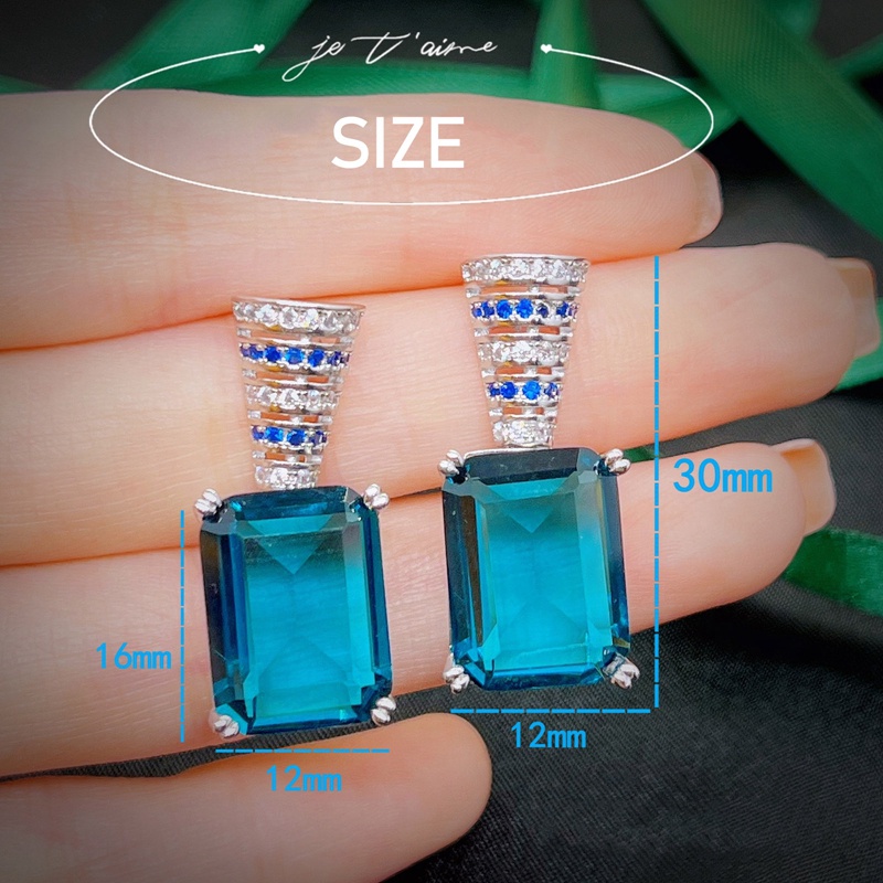 Anting Tusuk Gantung Panjang Klasik Vintage Desain Geometri Hias Zircon AAA Biru Untuk Wanita