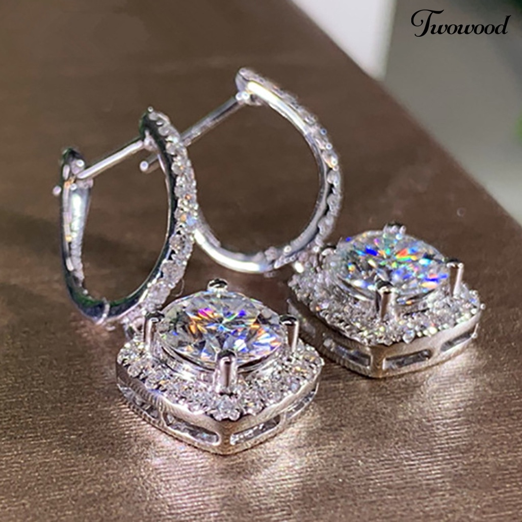 1 Pasang Anting Liontin Bentuk Persegi Bahan Cubic Zirconia Gaya Korea Untuk Pesta