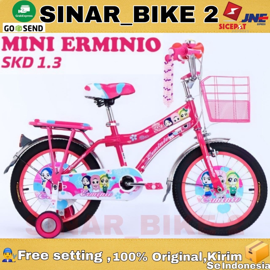 Sepeda Anak Perempuan Mini ERMINIO SKD 1.3 Ukuran 12 16 18 Inch