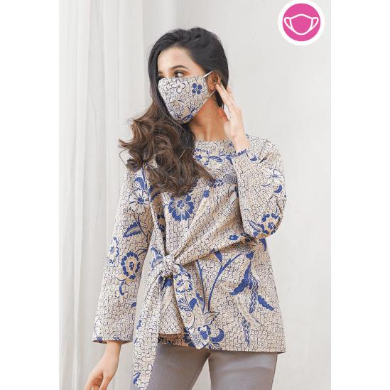 Stripi Indigo,Baju atasan kerja blouse batik wanita modern nona rara