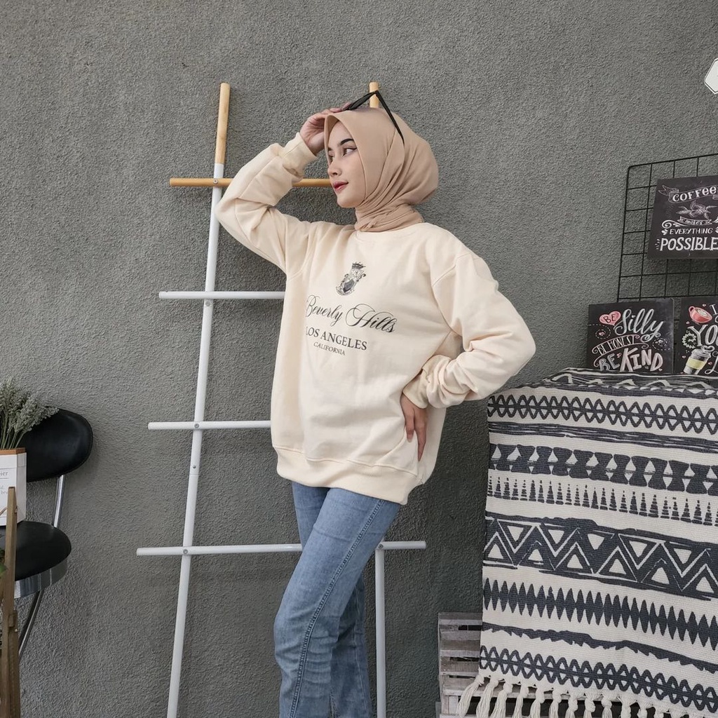 BEVERLY HILLS Oversize Sweater Crewneck Oblong | Sweatshirt Sweater Wanita Fashion Terkini Korean Style