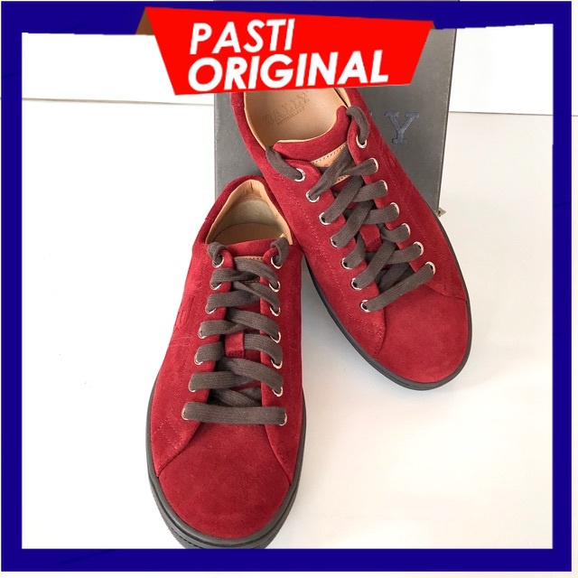 Bally Original-Sepatu Bally Sneakers Suede Red
