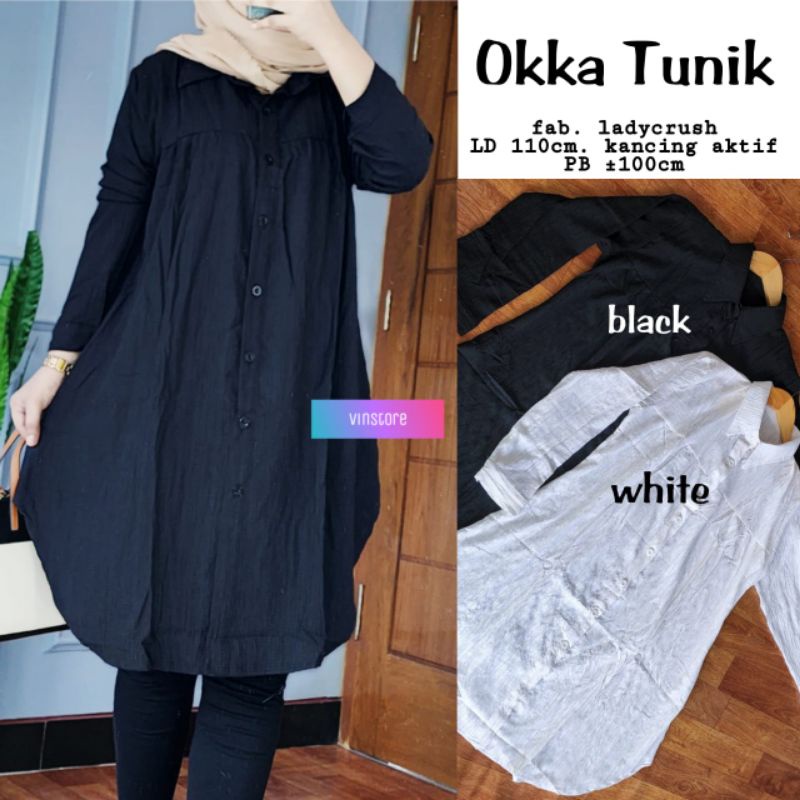 okka tunik hitam lengan panjang remaja cantik original by vinstore