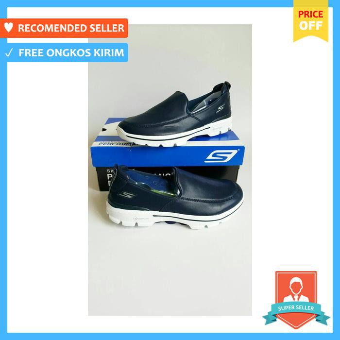 New Skechers Go Walk 3 Leather Full Black And Biru Navy Empuk Puk - Sepatu Pria - Slip On  Pria