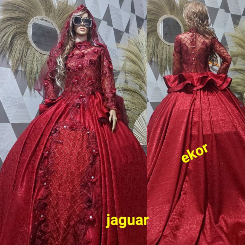 gaun pengantin jaguard + hijab murahh