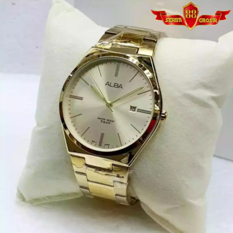 Original [Bisa Cod] Alba Jam Tangan Pria Stainless Steel Anti Air - Tanggal Aktif - Free Box Dan