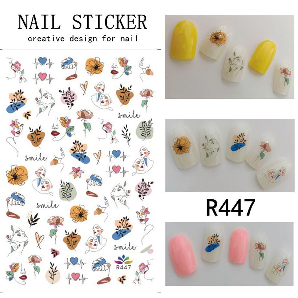 NEEDWAY Nail Art Stiker Tahan Air DIY Fashion Wanita Smiley Face Awan Perekat Diri Bunga Angka Abstrak 3D Kuku Decal