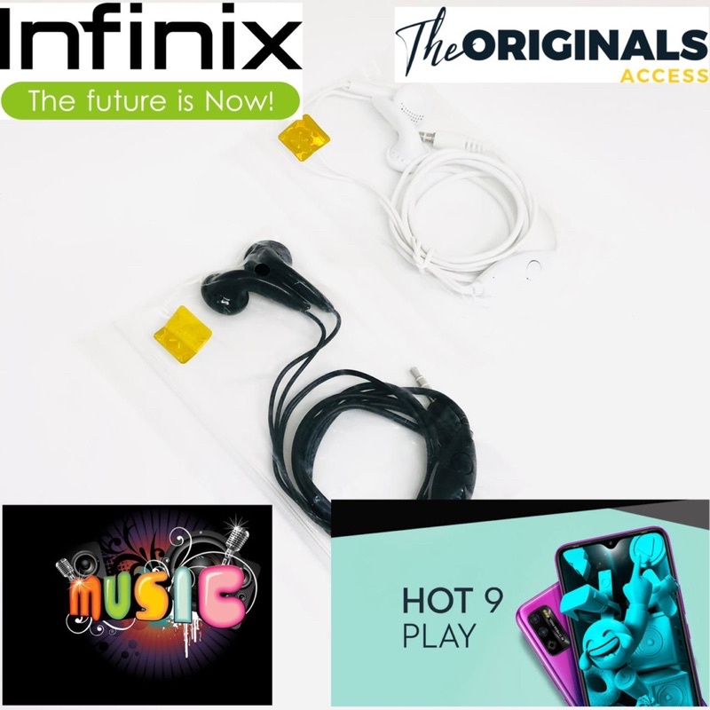 HANDSFREE EARPHONE INFINIX HOT 9 PLAY HITAM PUTIH UNIVERSAL PROMO SEN