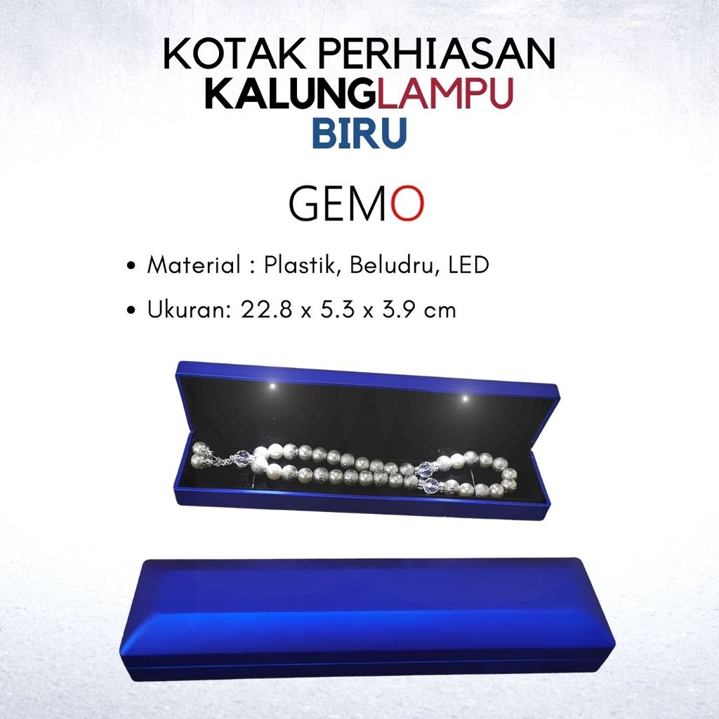 Kotak Perhiasan Berlampu Warna Biru Set / Cincin / Liontin / Gelang / Kalung Koye / Jewelry Box Tempat Perhiasan Lampu LED Murah Cocok Untuk Gift / Hadiah, Lamaran, Mahar Pernikahan, Hantaran Tunangan, Seserahan Pernikahan