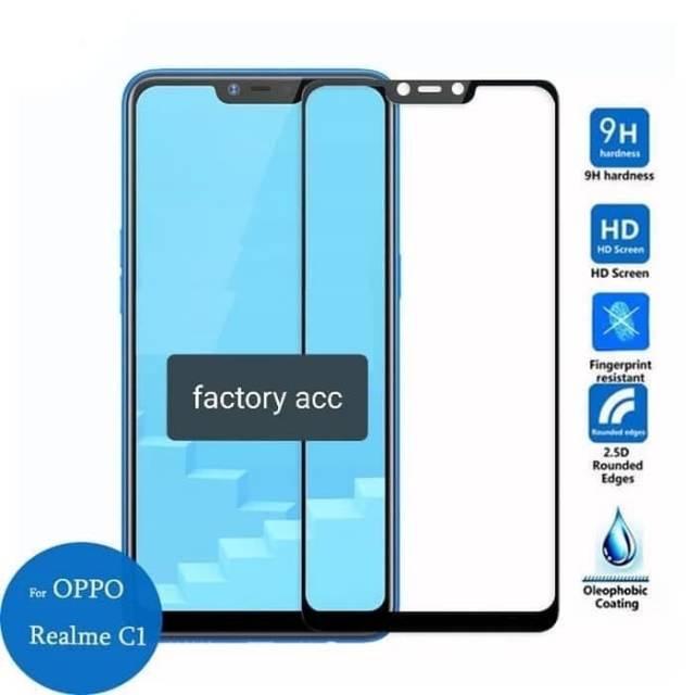 TEMPERED GLASS FULL LEM 6D REALME C1 BLACK WHITE