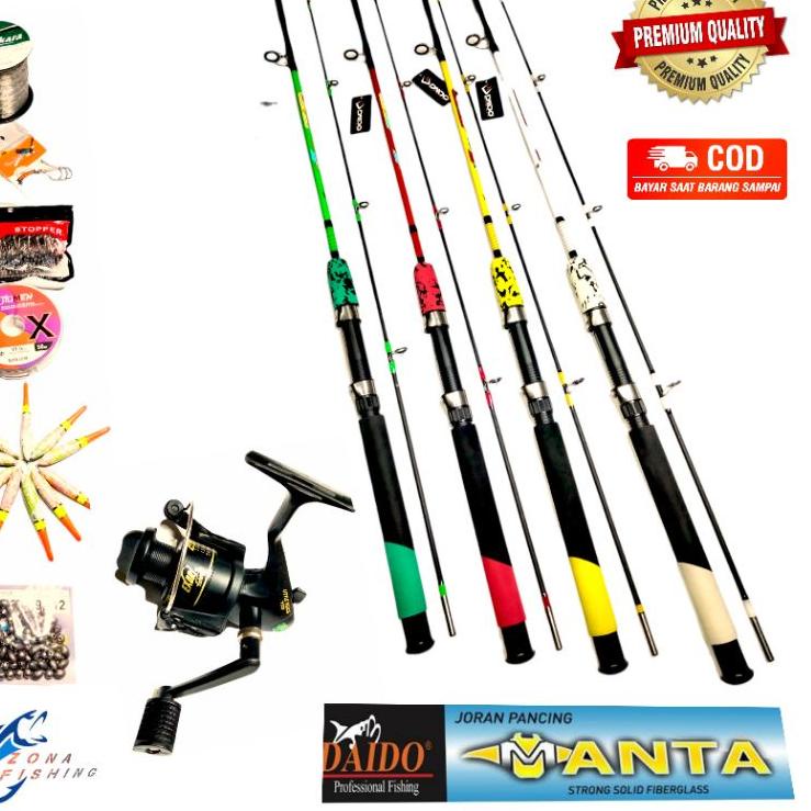 [PRODUK 99M] Set Joran Pancing spinning DAIDO KOMPLIT kaku lentur fiber solid kuat 150 165 180 Cm 16