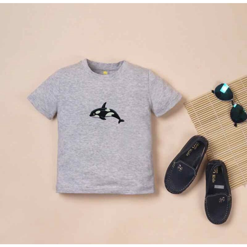 Kaos Anak Ikan Paus Baju Oblong Gambar Anak Unisex 2-10Th Tshirt Kaos Lengan Pendek