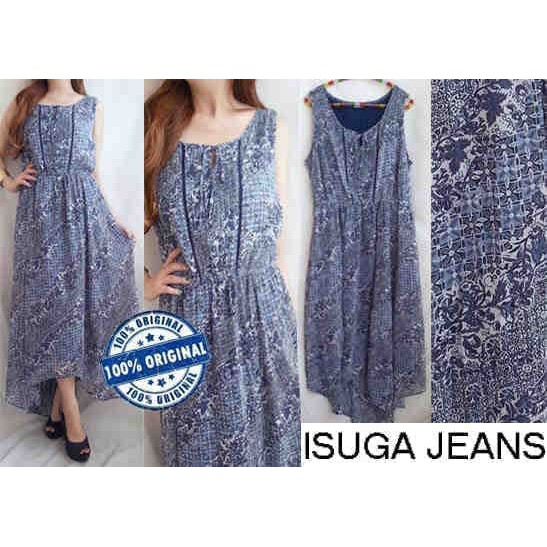 Promo Dress Branded Isuga Jeans Maxi Batik Original Murah Mewah Modis Pesta