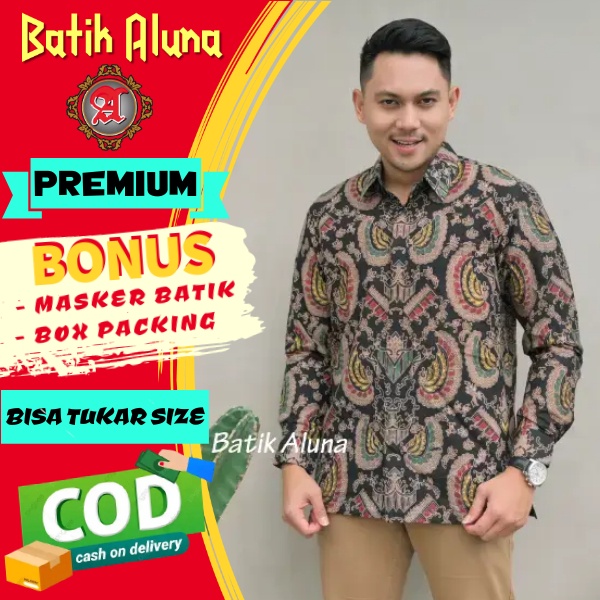 batik solo premium pria motif kombinasi lengan panjang slimfit lapis furing katun kemeja batik pria 