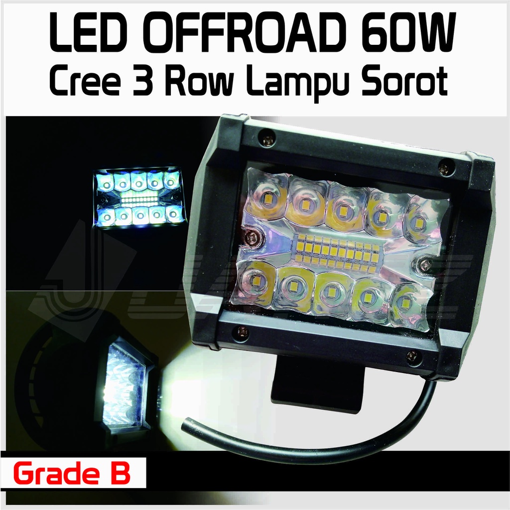 Lampu LED Offroad 60W Cree 3 Row 12V Lampu Sorot LED 60 Watt