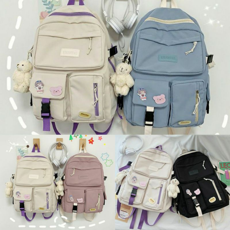 6690 3 Front Pocket Backpack. Bahan Canvas