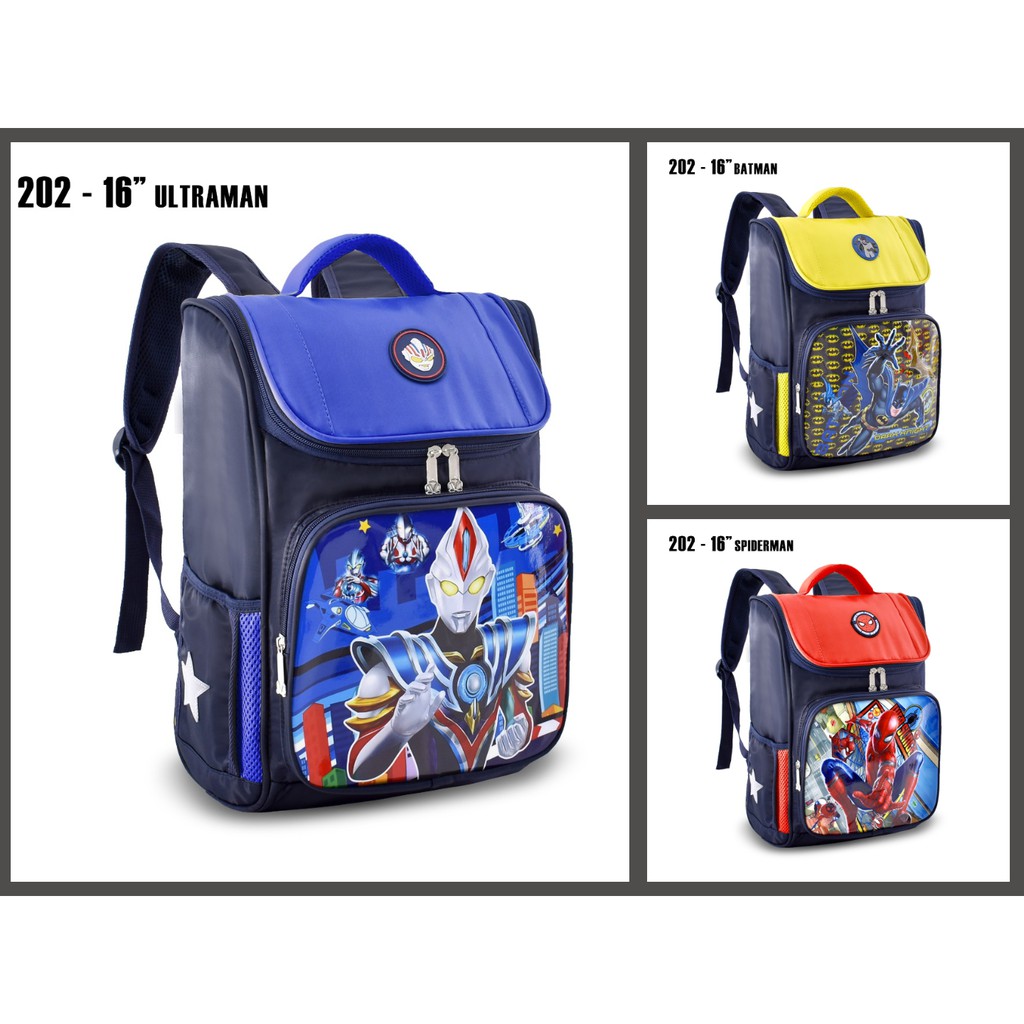 (RF) Tas Sekolah Anak Cowok 202-16 Tas Ransel Cowok Motif Batman,Ultraman,Spiderman