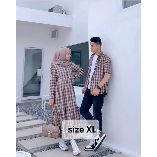 JCZ- Couple bahari / Couple Kemeja Dress Motif Kotak / Cp Bahari / Baju Pasangan muslim Terbaru