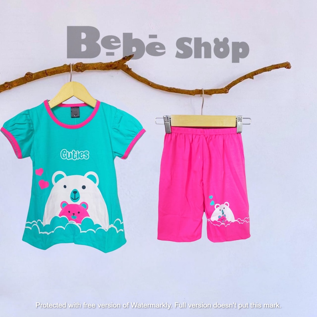 Setelan baju anak cewek karakter bear Cuties  usia  1 sampai 7 Tahun