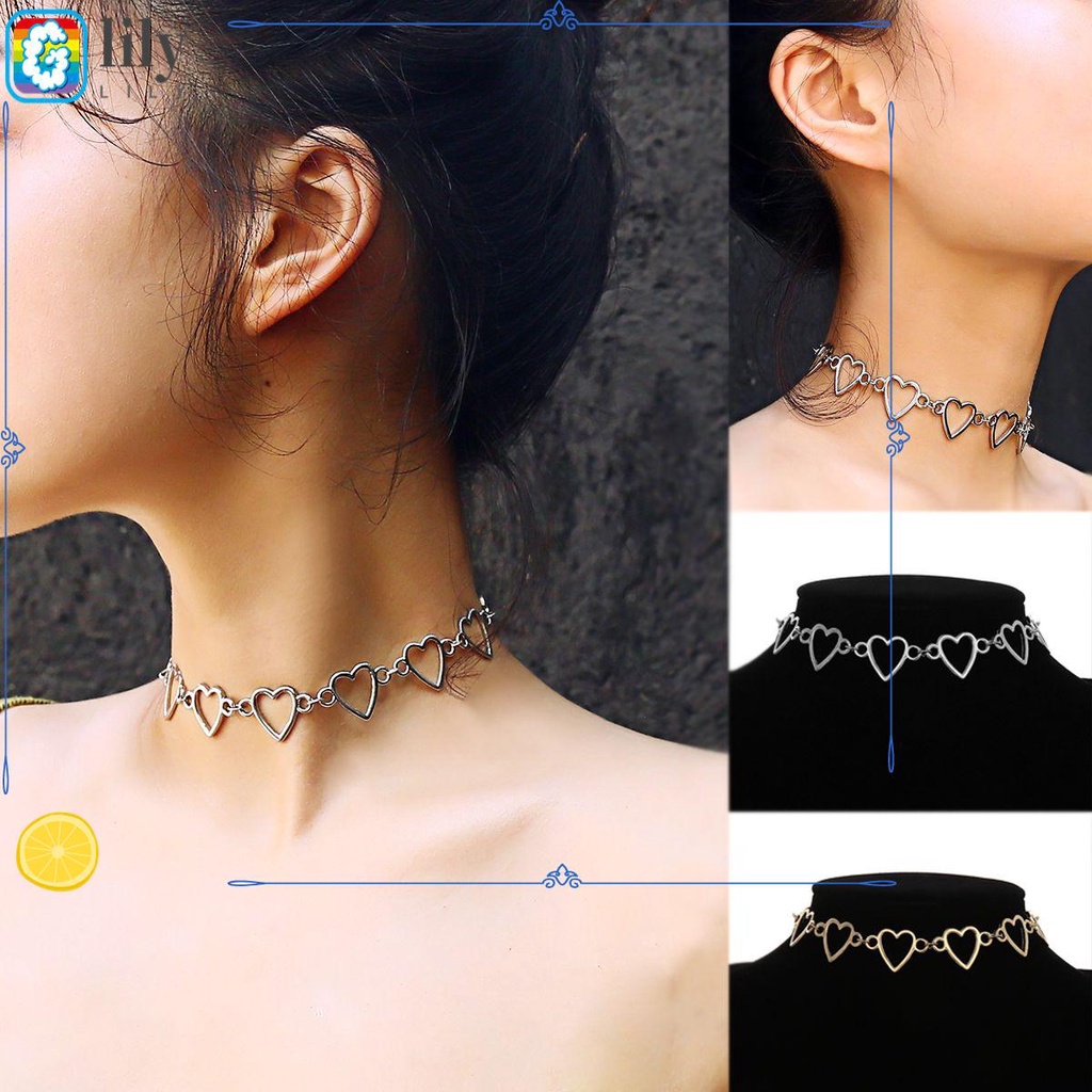 Kalung Choker Rantai Panjang Desain Hati Hollow Bahan Stainless Steel Gaya Punk Untuk Pria Dan Wanita