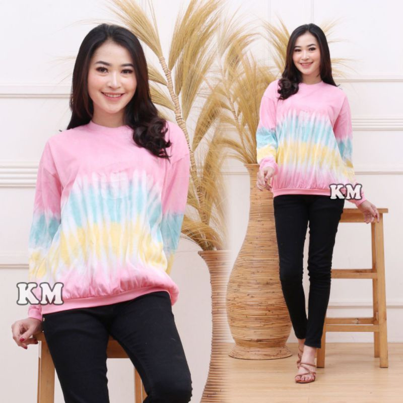 "NEW" SWEATER KAOS TIE DYE ABSTRAK PELANGI /KAOS WANITA LENGAN PANJANG || ASLI BATIK PEKALONGAN