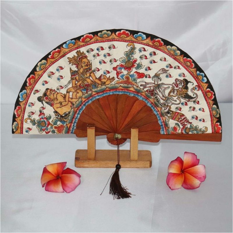 Oleh oleh khas Bali Souvenir Kipas Kecil Lukisan Wayang Klasik Kamasan(Bonus kotak+tatakan kipas+sar