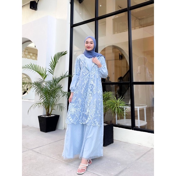 SHIRLY MAXI - GAMIS BRUKAT BABY BLUE PREMIUM EID COLLECTION MEWAH KUALITAS BUTIK BRUKAT BRIDESMAIDS 